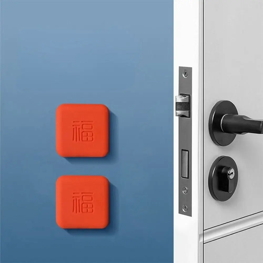 Silicone Square Anti-slip Mute Fu Character Abrasion resistant Door Handle Bumper Door Stoppers Door Crash Pad Wall Pad