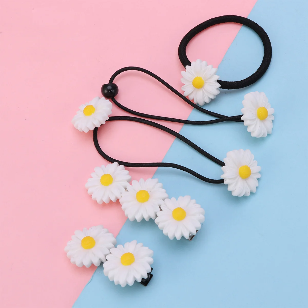 

6pcs Daisy Hair Accessories Set Clips Barrettes Ties Ponytail Holder Hairpin for Girls Women Stylish Elegant Wedding Party Daily