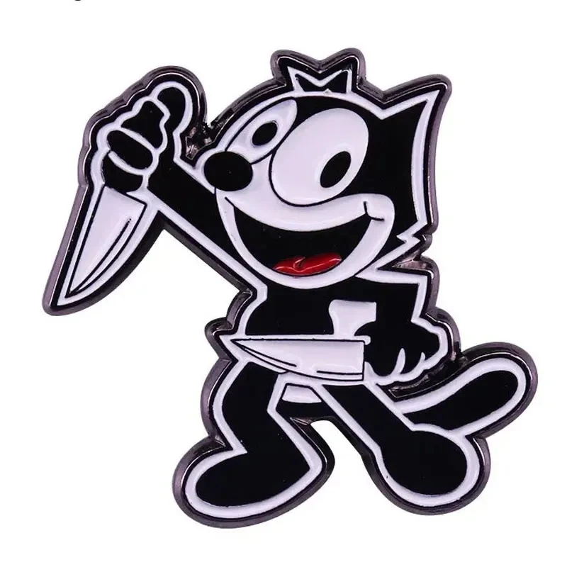 Felix Cat with Knife Badge Cartoon Animated Character Hard Enamel Pins Fashion Jewellery Backpack Accessory Gifts