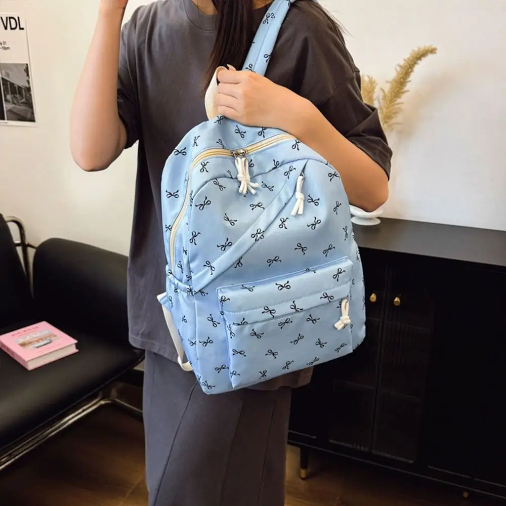 Cute Bow Print Student Schoolbag Nylon Large Capacity Bookbag School Bags