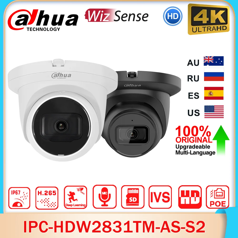 

Dahua Original IPC-HDW2831TM-AS-S2 8MP 4K Lite Eyeball Network IP Camera Intrusion Tripwire IR 30M built-in MIC SD Slot POE IP67