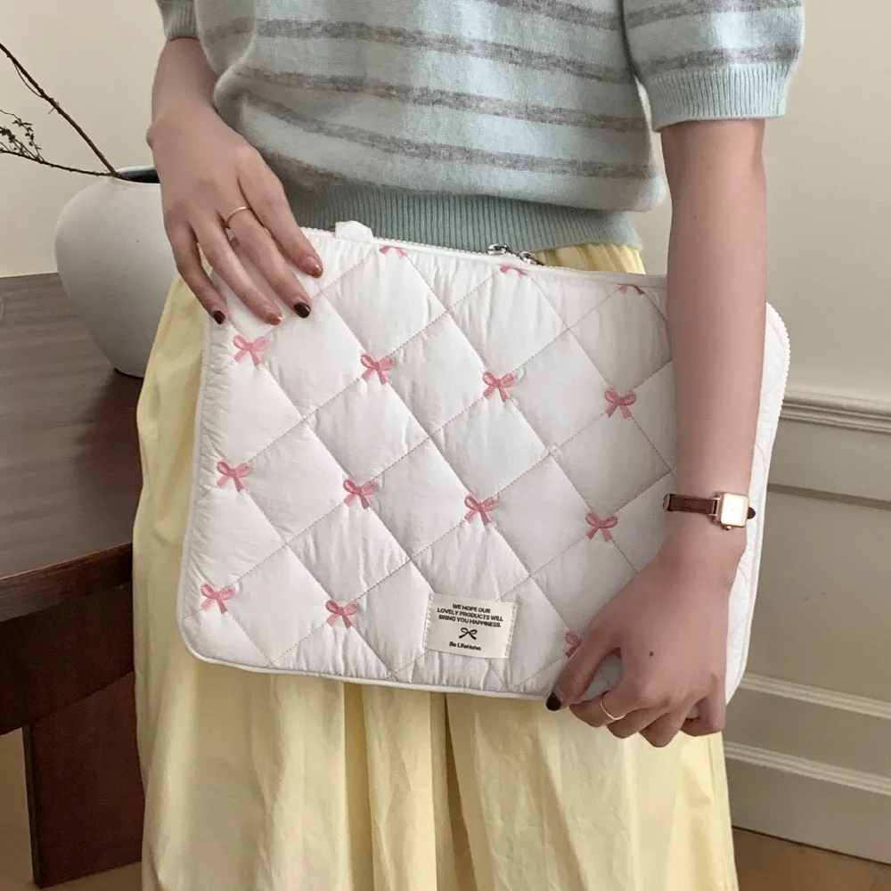Embroidered Bow Business Briefcases Large Capacity File Folder Document Tote Bolsas Shoulder Bag Handbag Laptop Sleeve Case Bag