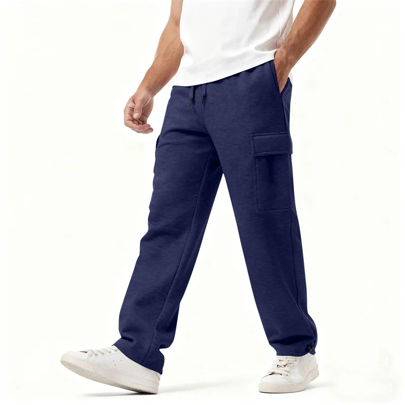 ربيع الخريف الرجال Sweatpants مستقيم ركض الرياضة الشارع الشهير متعددة جيب السراويل فضفاضة الرباط السراويل الطويلة غير رسمية الرجال