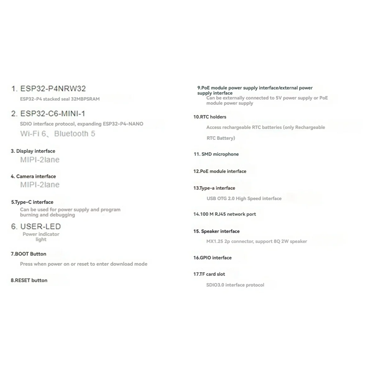 

2025+ ESP32-P4-NANO Development Board+Cam+Speaker+FFC Cable Kit Dual-Core RISC-V WiFi6 Bluetooth5/BLE RJ45 100M Ethernet Port