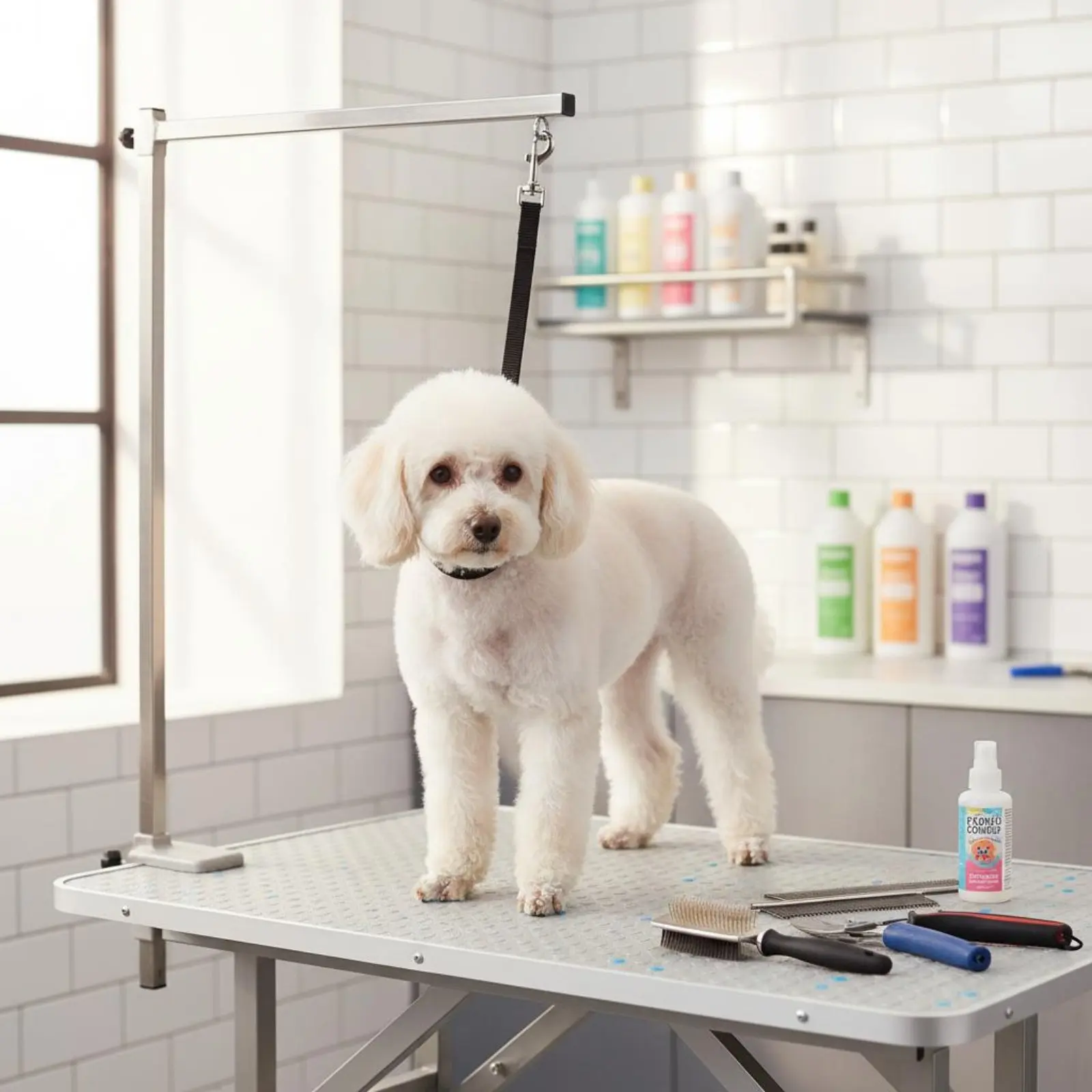Grooming Table Loop For Felines and Dogs Dog Grooming Noose Adjustable Restraint Noose Strong Metal Fastener Full Rotation Hook