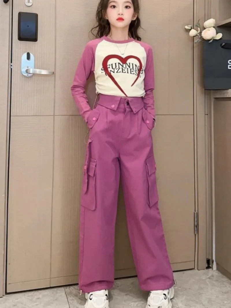 Girls' Kids Korean Style Tactical Pants Fall 2026 New Trendy Stylish Casual Autumn Wear