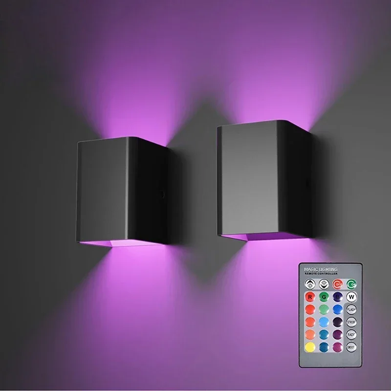 1pc quadrado led luzes de parede ao ar livre corredor regulável multicolorido para cima para baixo lâmpada com controle remoto para ktv bar quarto