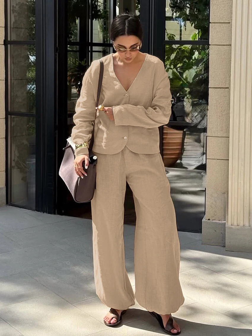 

Marthaqiqi хлопковая женская пижама, костюм из 2 предметов, одежда для сна с длинными рукавами, сексуальная ночная рубашка с v-образным вырезом, брюки, повседневный зимний женский комплект ночного белья