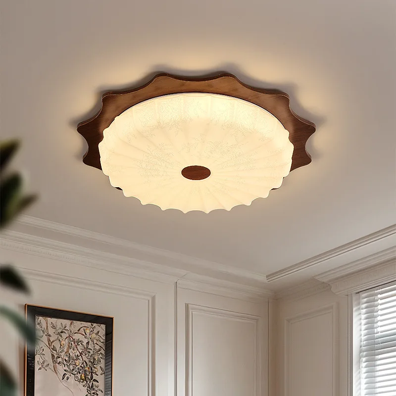 Mid Ancient Style Bedroom Ceiling Lights French Retro Walnut Color Living Room Study Balcony LED Ceiling Lamps