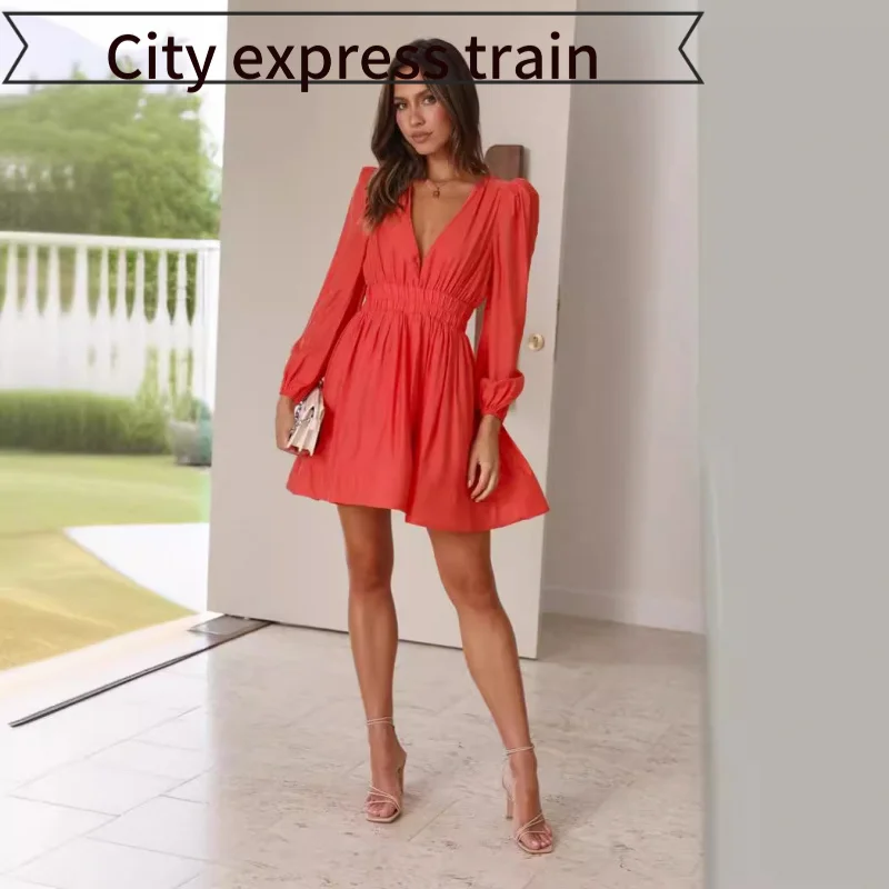 

Sexy Slim Fit Par Dr Lace up Deep Waist Gathered Skirt High Waist A-Line Polyester Long Sve Basic Sle Home Use