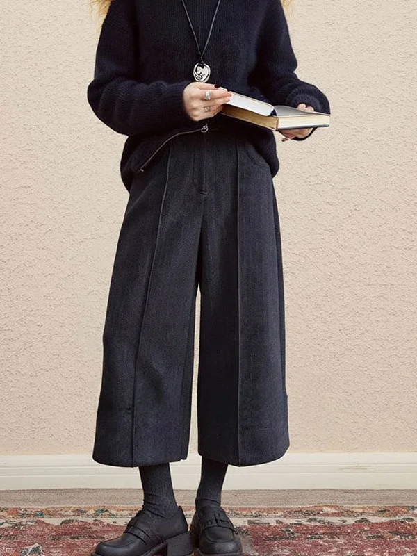 

Брюки женские твидовые с высокой талией и манжетами, широкие, повседневные, в полоску, весна 2026, свободный крой, без стрейча