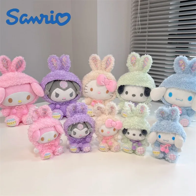 Sanrio Kawaii Bunny Plush Toys Cinnamoroll Pochacco Kuromi My Melody Hello Kitty Soft Stuffed Plushie Dolls Kids Girl Gift Decor