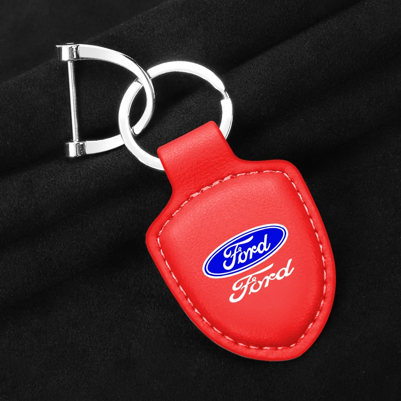 3D Metal Car Logo Keychain Vintage Leather Keyrings Accessory For Ford Fiesta C-Max Kuga Ranger Raptor KA Fusion ST Transit Edge