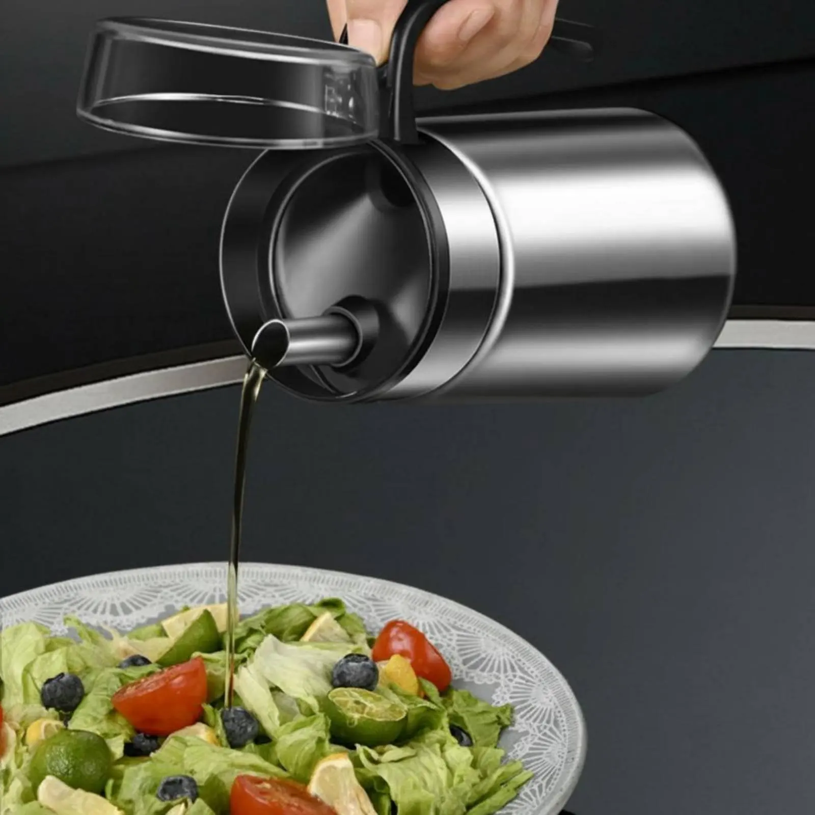 Stainless Steel Oil Pot Single-Handed-Hand Operation Flip-Top Oil Pot Easy to Clean Leakproof for Kitchen