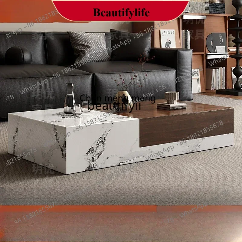 

D178 Walnut rock slab coffee table living room size floor color matching combination modern simple light luxury tea table