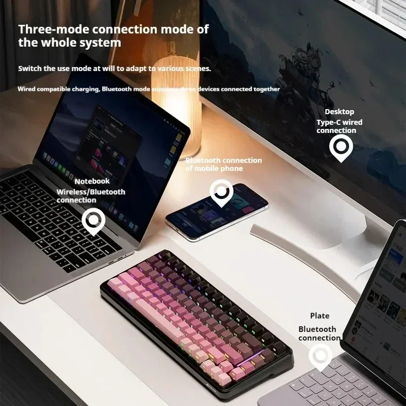 

Mechanical Keyboard Full Key Hot Swappable Conflict Free Gasket Structure Games Office Attack Shark M86 Tri-Mode Side Engraved