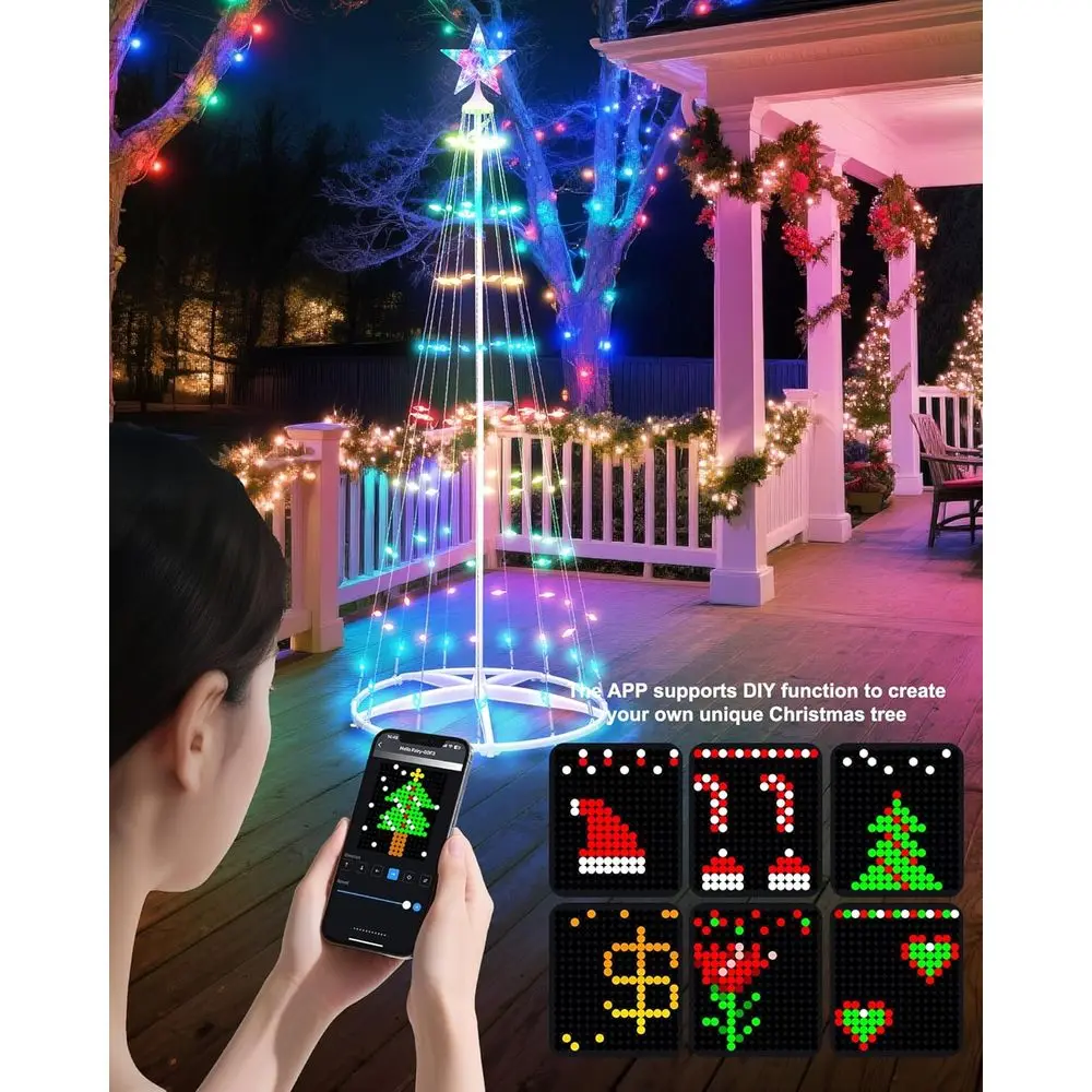 شجرة عيد الميلاد الذكية بطول 8 أقدام مع 154 مصباح LED متزامنة، ومزامنة النجوم، ومزامنة الموسيقى، والتطبيق/التحكم عن بعد، ومؤقت، ومقاومة للماء للداخل #4