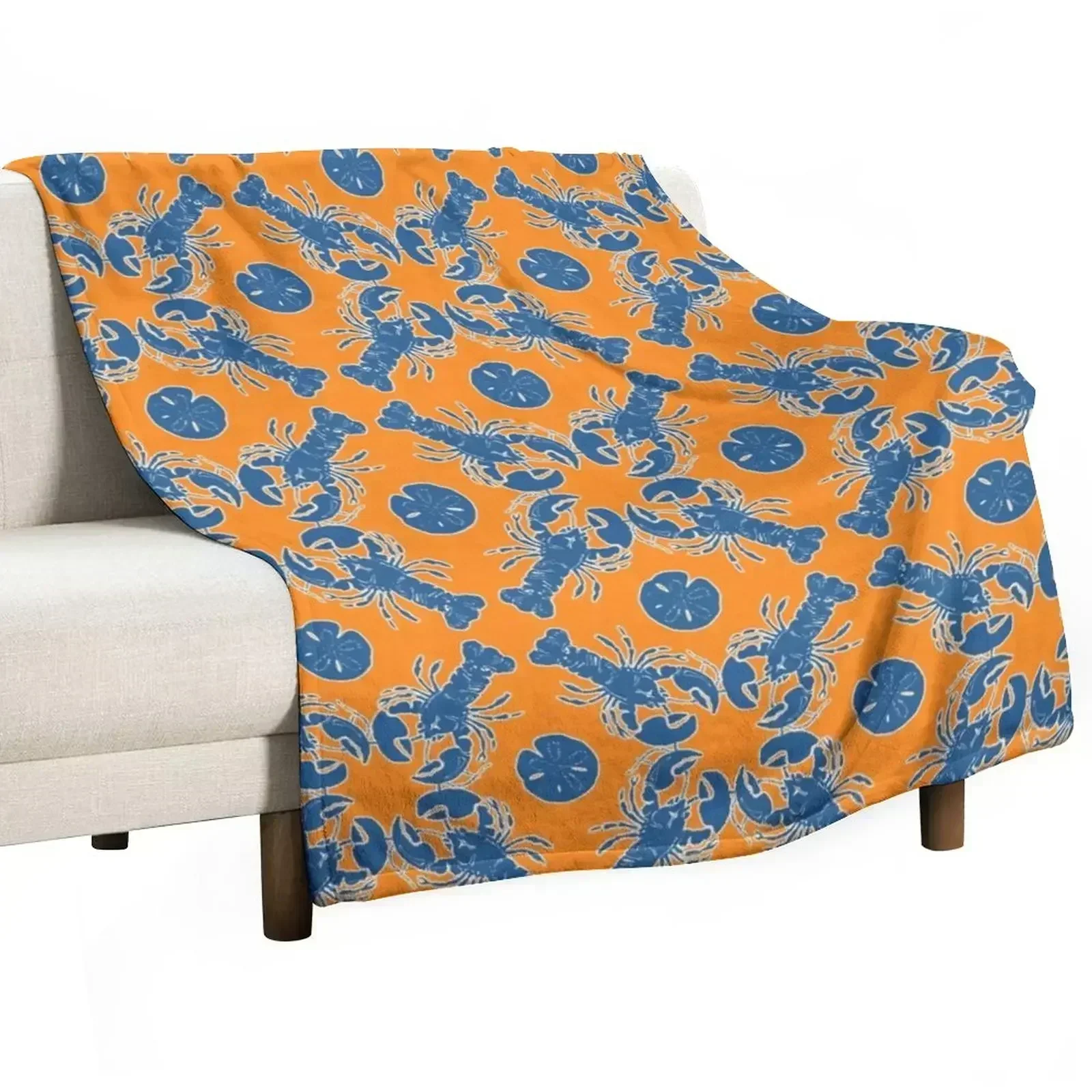Blue Lobsters on Orange Throw Blanket Nap christmas gifts Soft Plaid Thermals For Travel christmas decoration Baby Blankets