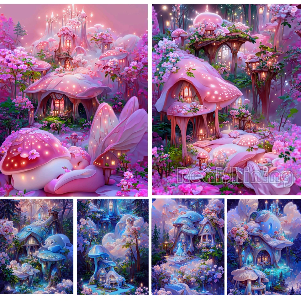 Mushroom House Castle Diamond Painting Fantasy Flower Scenery Diamond Mosaic Embroidery Rhinestone DIY Princess Decoration A138