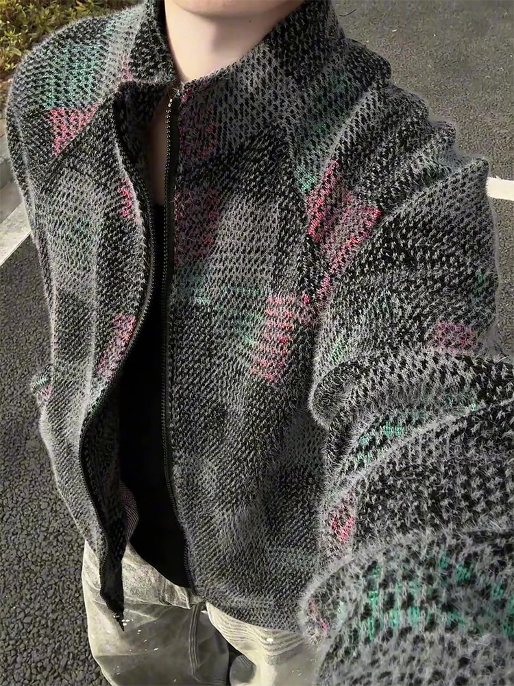 

Мужской утепленный кардиган-свитшот в американском ретро-стиле с отложным воротником, вязаная верхняя одежда, зимняя модная повседневная одежда