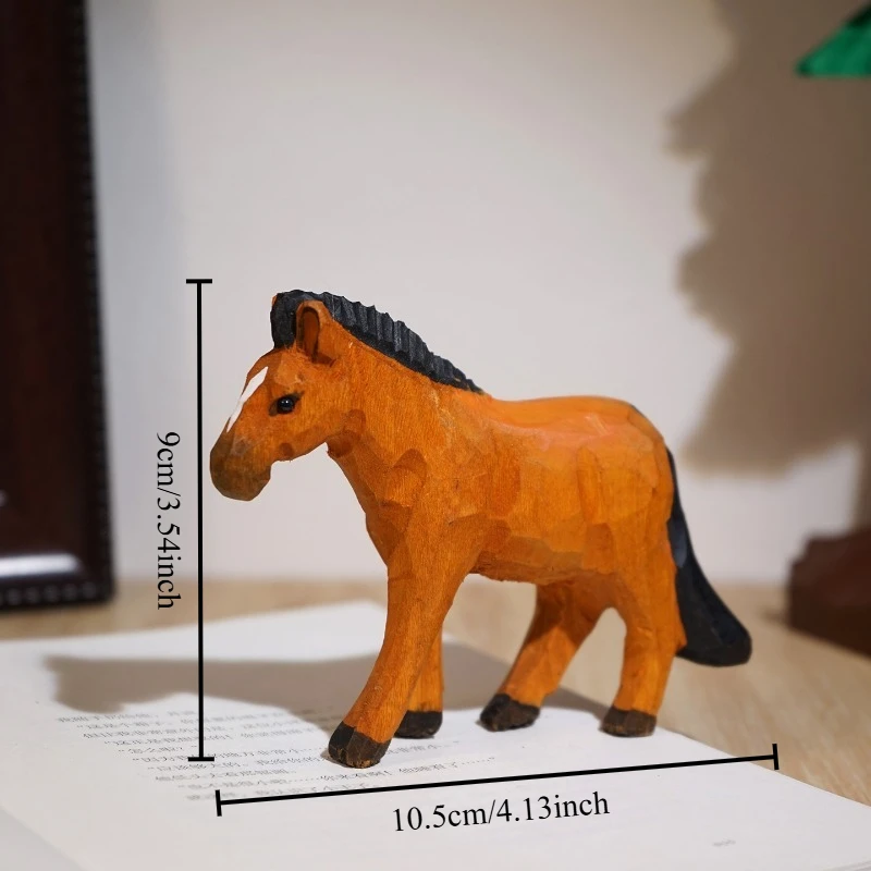 1 PC Brown Pony Hand Carved Wood Sculpture Lovely Equine Figurine Office Workspace TV Console Entryway Decor Cute Horse Ornament