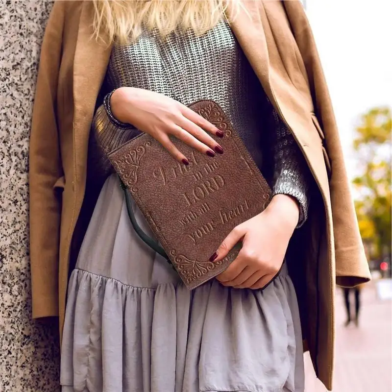 ハンドル付きPUレザーバイブルキャリングバッグ、女性用バイブルケース、ポータブルブックケース、チャーチバッグ