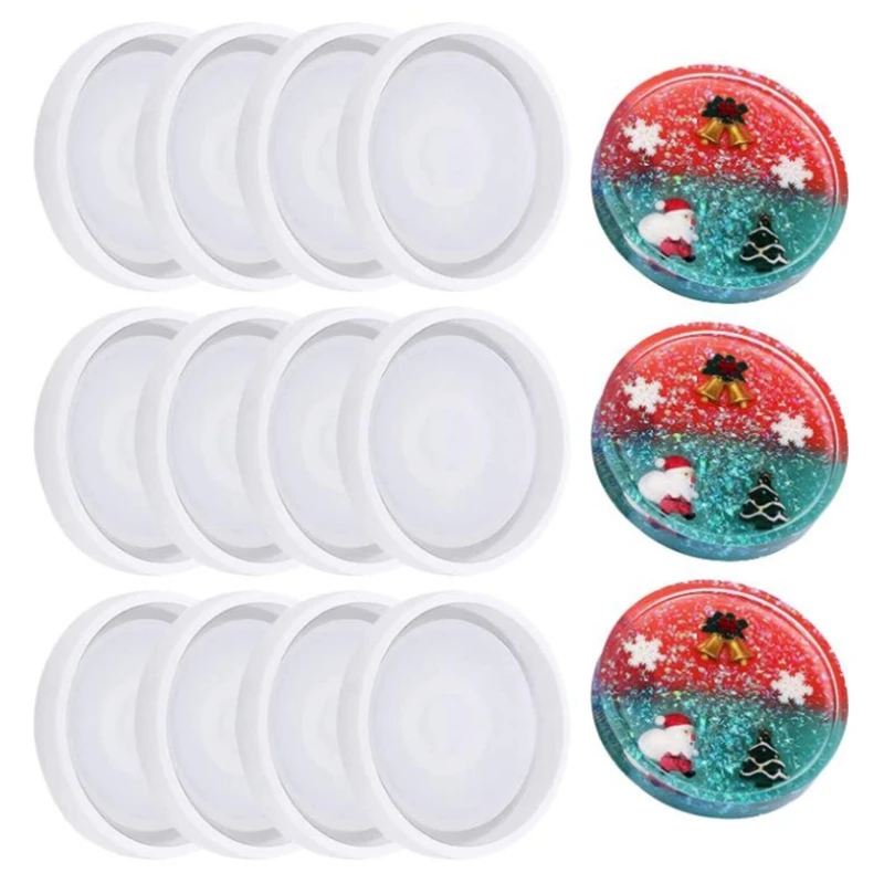 12 Pack DIY Round Silicone Coaster Molds Silicone Resin Mold Clear Epoxy Molds For Casting With Resin