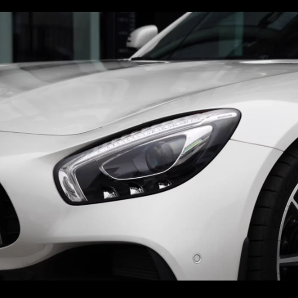HTTCY لبنز AMG GT GT190 2015 ~ 2019 الجبهة سيارة غطاء المصباح عدسة قذيفة غطاء المصباح عاكس الضوء كشافات الإسكان
