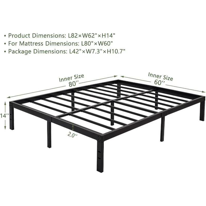 14 Inch Platform Bed Frame/Easy Assembly Mattress Foundation / 3000lbs Heavy Duty Steel Slat/Noise Free/No Box Spring