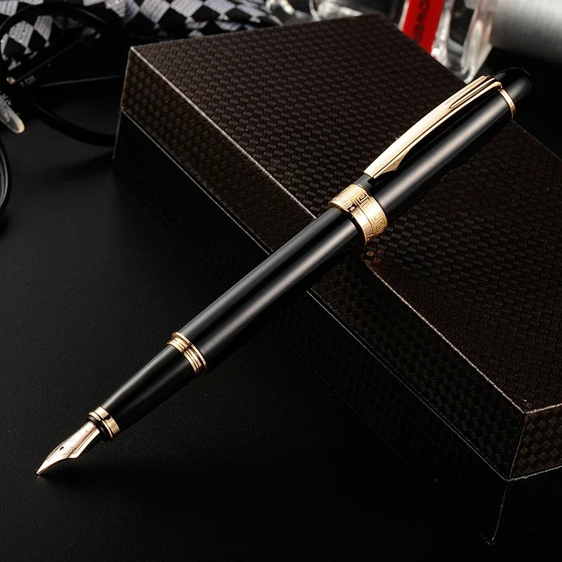 

HERO H708 Gold Fountain Pen Black Metal Retro 10K Ink Pen Finance Nib Fine 0.5mm Business Office School Supplies Stationery