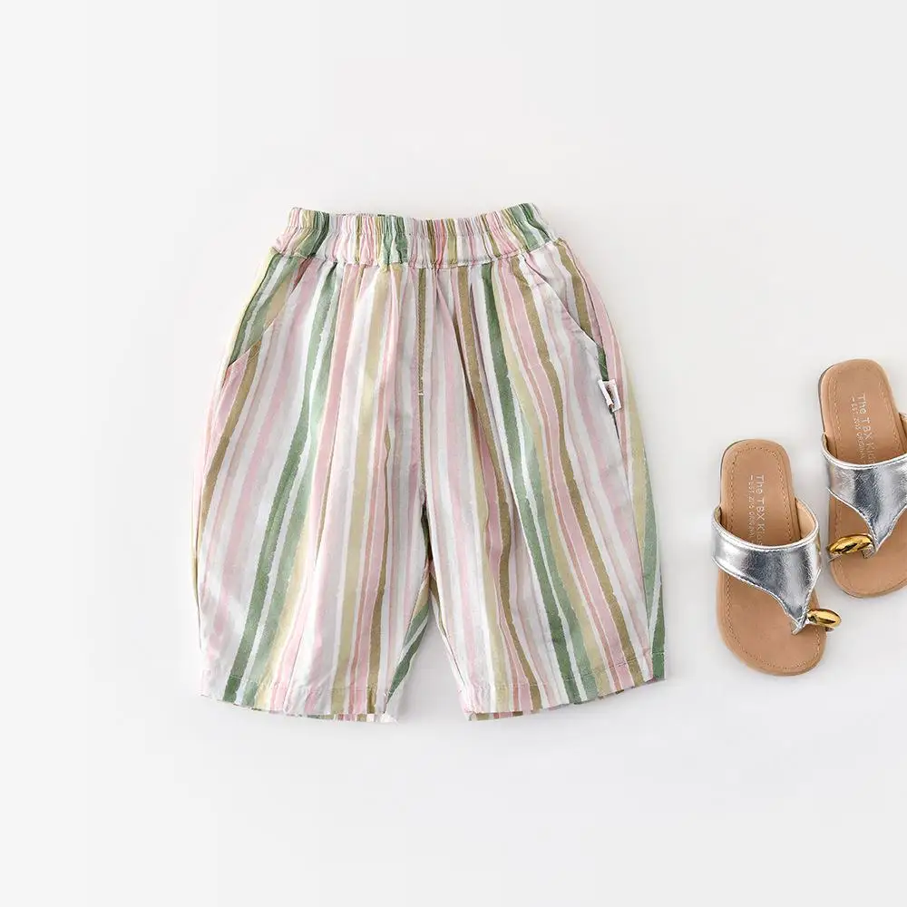 2026 Summer New Baby Casual Striped Shorts Girls Thin Cotton Wide Leg Pants Infant Loose Shorts Fashion Children Clothes