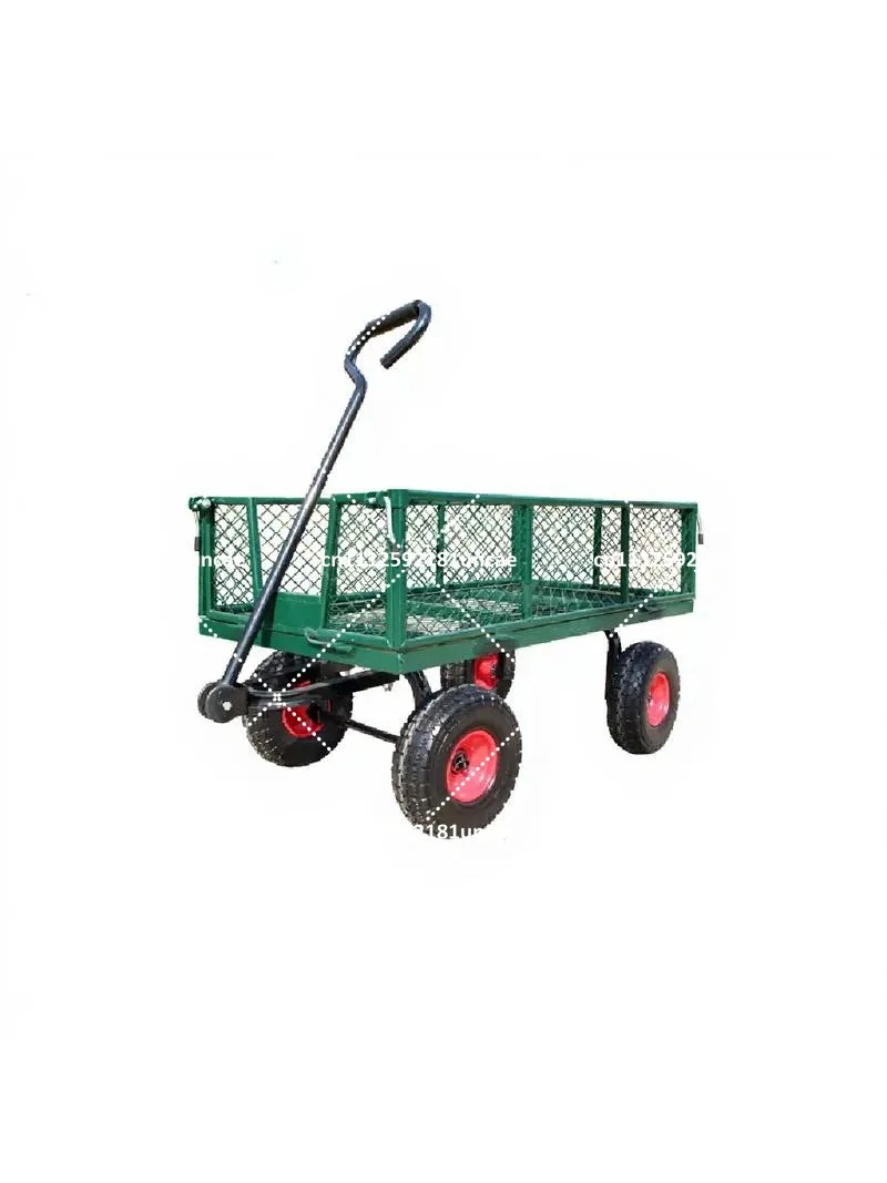 Outdoor Folding Garden Wagon Cart, Heavy Duty Steel Utility Wagon with 4 Wheels for Beach, Camping, Lawn, and Courtyard
