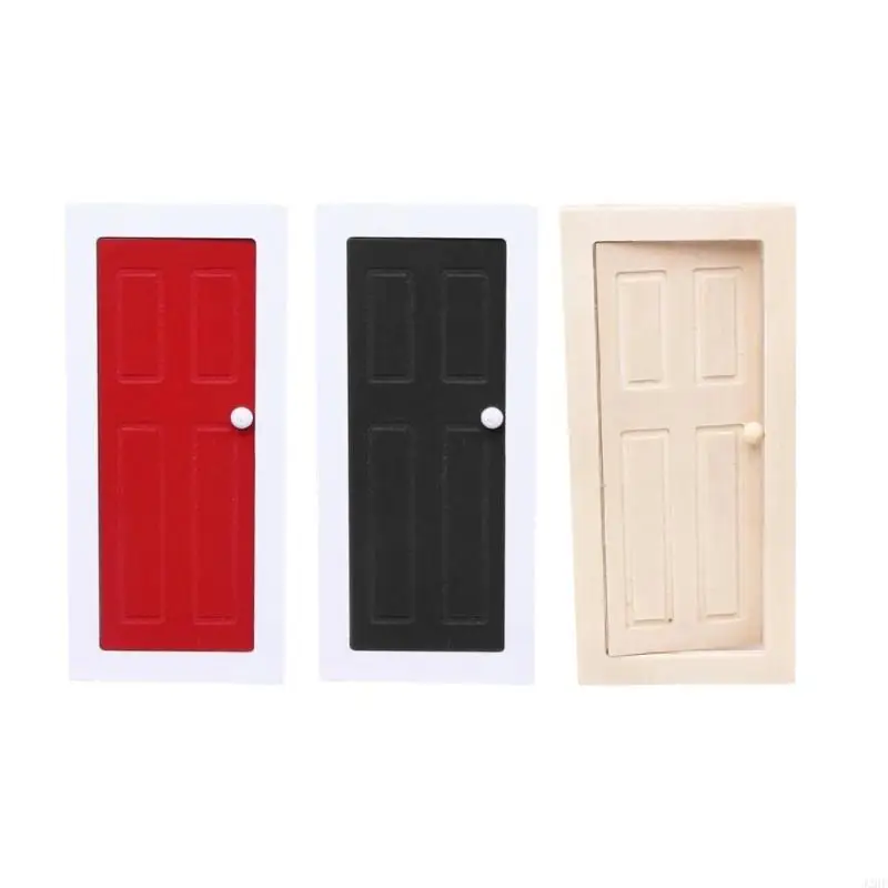 

J2HF 1:12 Scale Dollhouses Classical Bathroom Door Black Wooden Retro Decoration