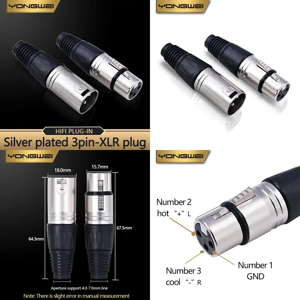 YONGWEI 3Pin Gold Plated XLR Male Female Microphone Connector Zinc Alloy Housing for Audio Video Cables Balanced Speaker