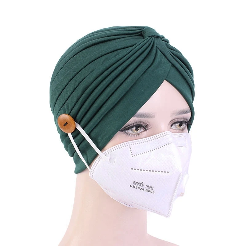 New Soft Cotton Hair Caps Hat Anti Strangulation Button Wearing Mask Ear Protection Hat Turban Women Hair Styling Accessories