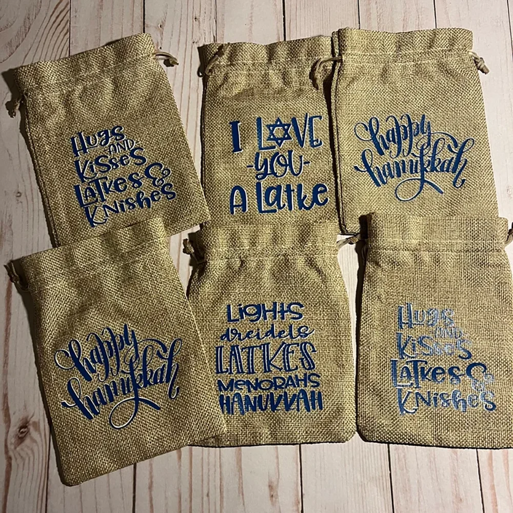 

Set of 6 Happy Hanukkah Drawstring Gift Bags Jewish Holiday Party Accessories Gifts for Neighbors and Friends Shabbat Shalom