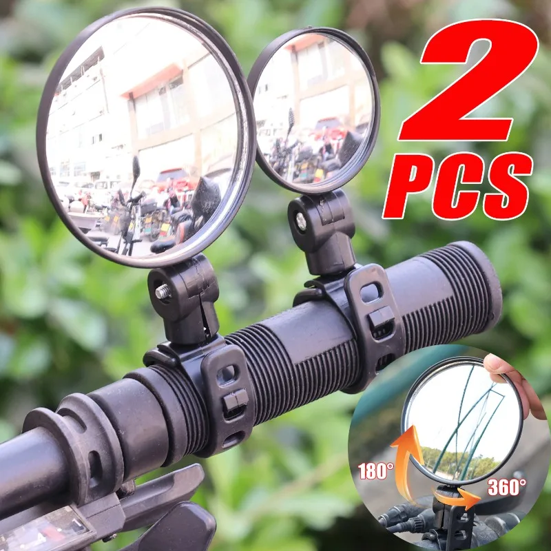 2PCS Motorcycles Bicycles Strap-on Rearview Mirrors Adjustable Round Glass Handlebars Grips Equipments Side Mirrors Accessories