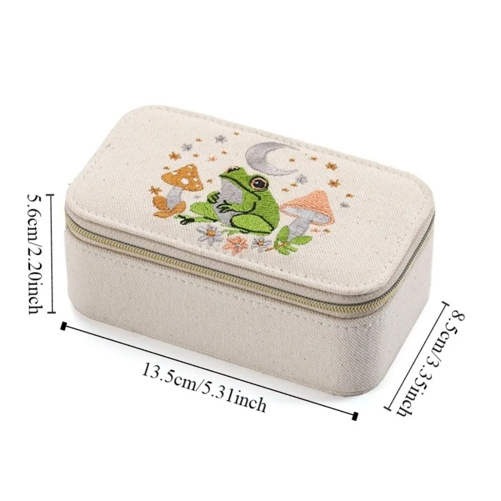 Embroidered Jewelry Storage Box Mini Organizer Earrings Necklace Ring Jewelry Box Packaging Box Mushroom Jewelry Display Case