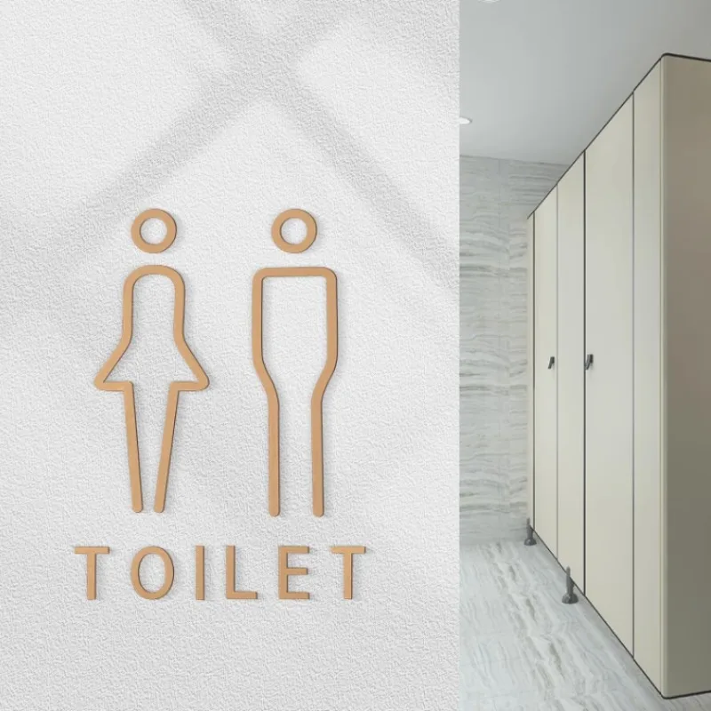 

Restroom Signage Acrylic 3D Men's and Women's Bathroom Arrow Direction Warm Tips Instruction Sign Public Restroom Door Sign