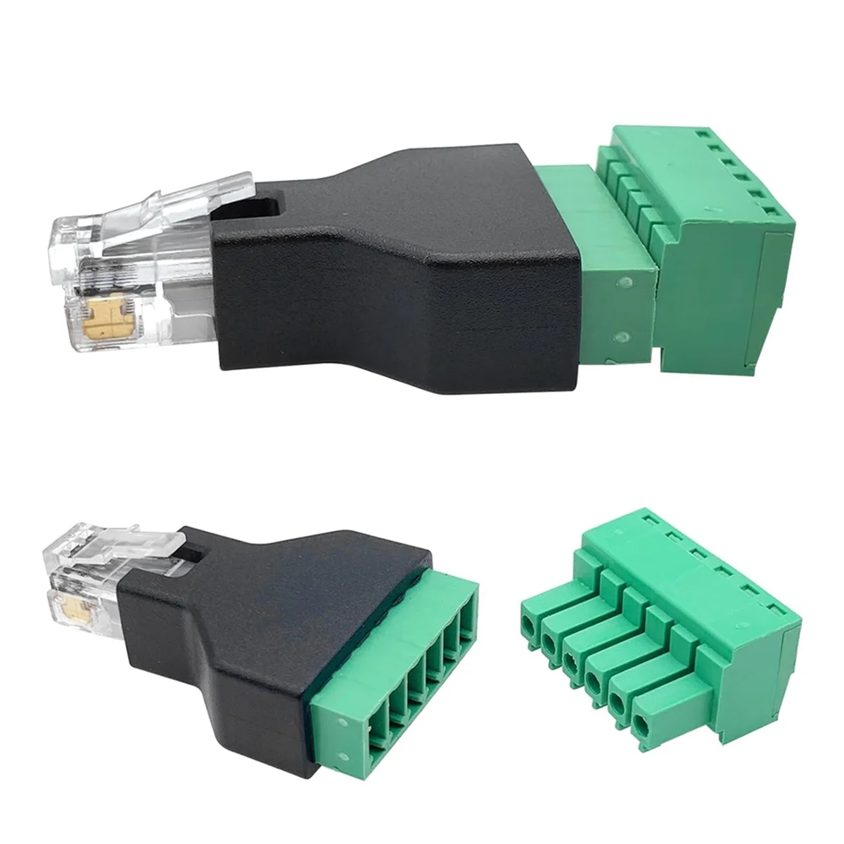 5 Pcs RJ12 Male to 6 Pins Screw Terminal Block Adapter for Cat3 Handset Cable Extension, RJ12 6P6C Modular Connectors