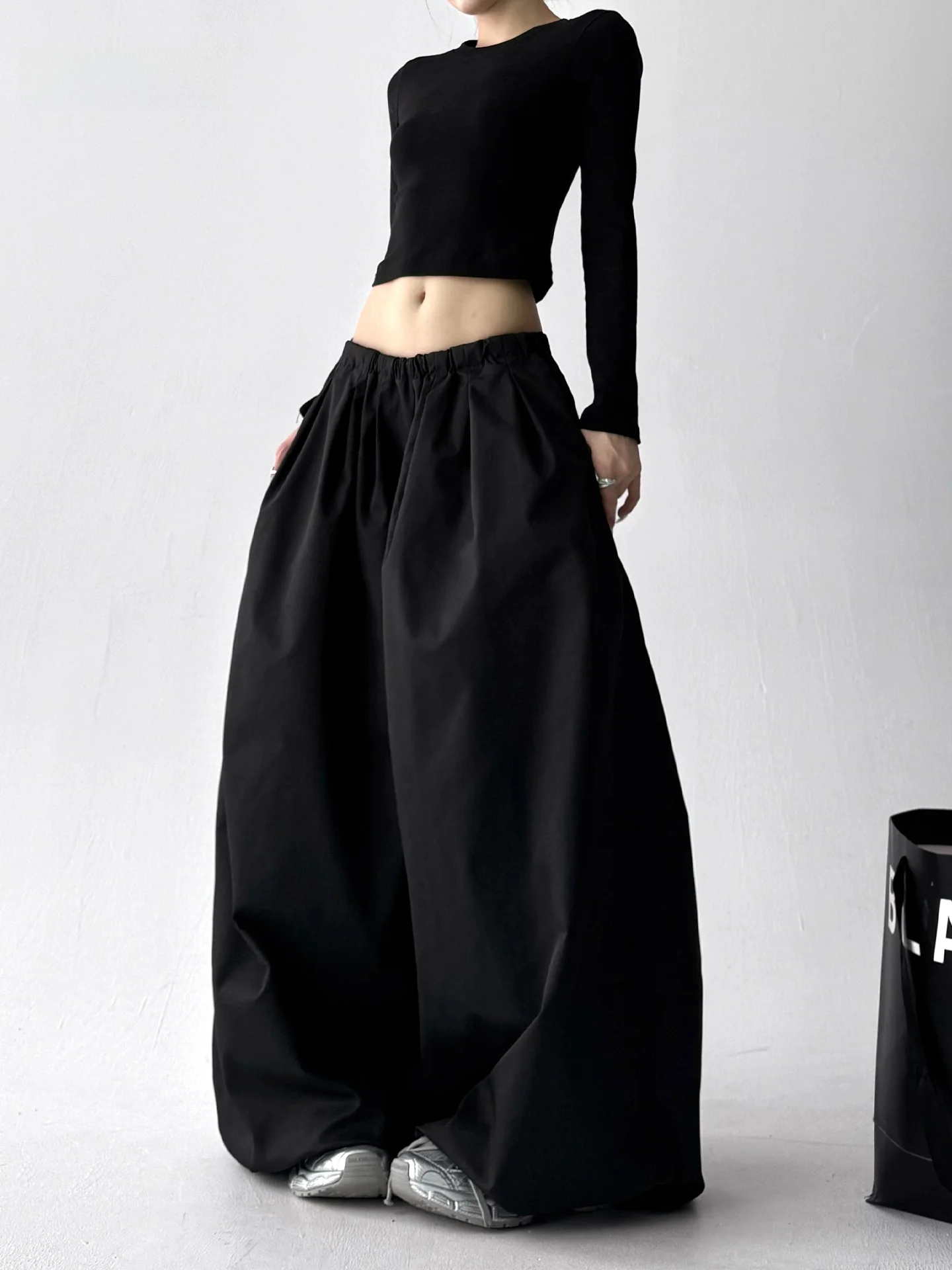 High Waist Wide Leg Casual Pants Women's Autumn New Style Drapey Loose Fit Taller Students Workwear Black Loose High Street
