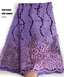 Clearance Lilac Very High Quality French Tulle Lace Sequins African Mesh Net Fabric Nigeria Ghana Celebration Dress
