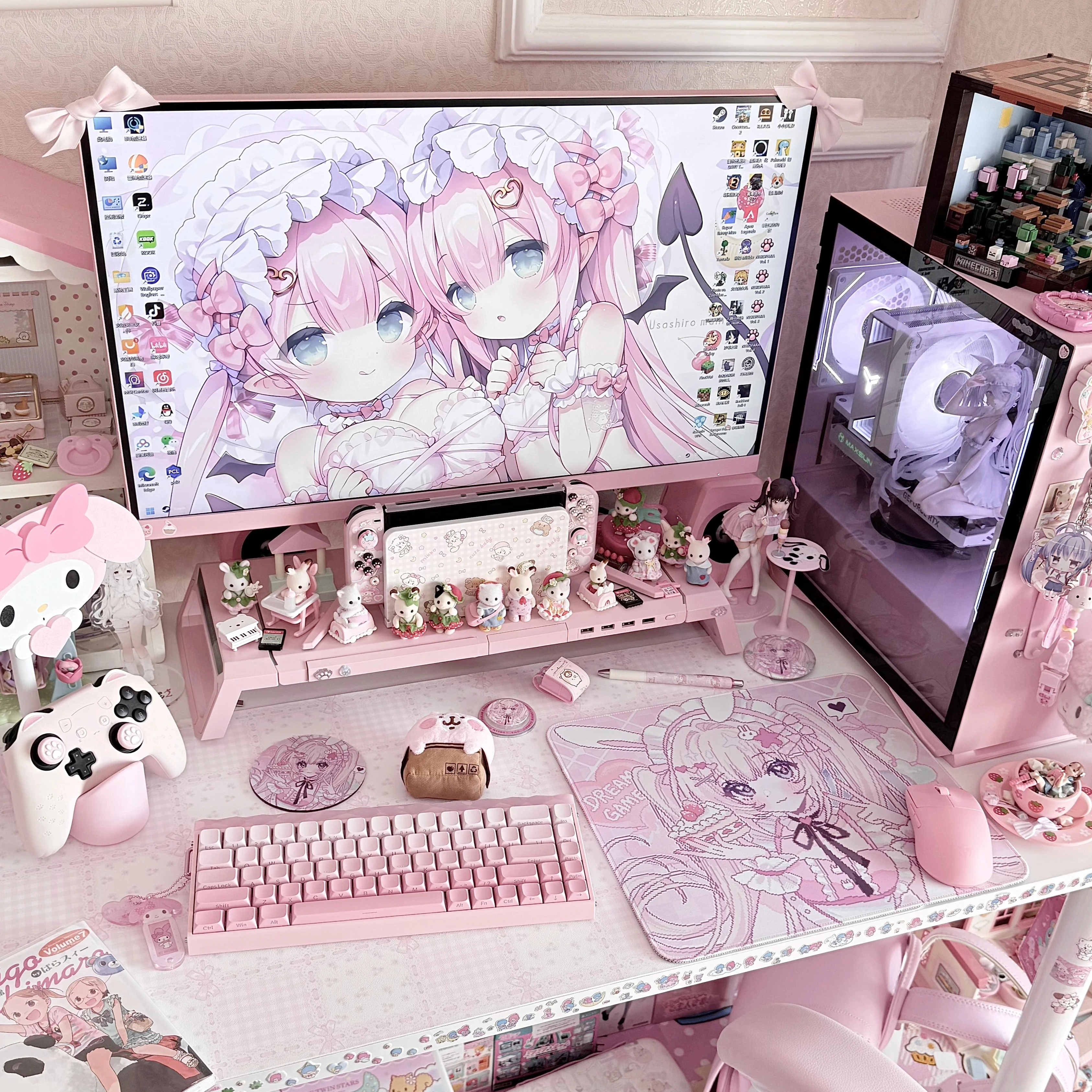 New Large Keyboard Mouse Pad HD Desk Mat Anime Girl Pixel Style Cloth Pads Smooth Surface FPS Neutral Gaming Rubber Mouse Pad