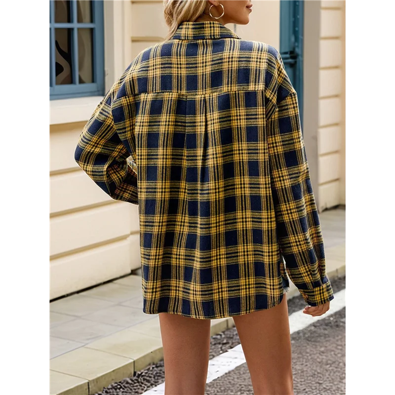 

【Party-Decoration】Womens Button Down Flannel Shirts Long Sleeve Plaid Shackets Business Casual Blouse Top