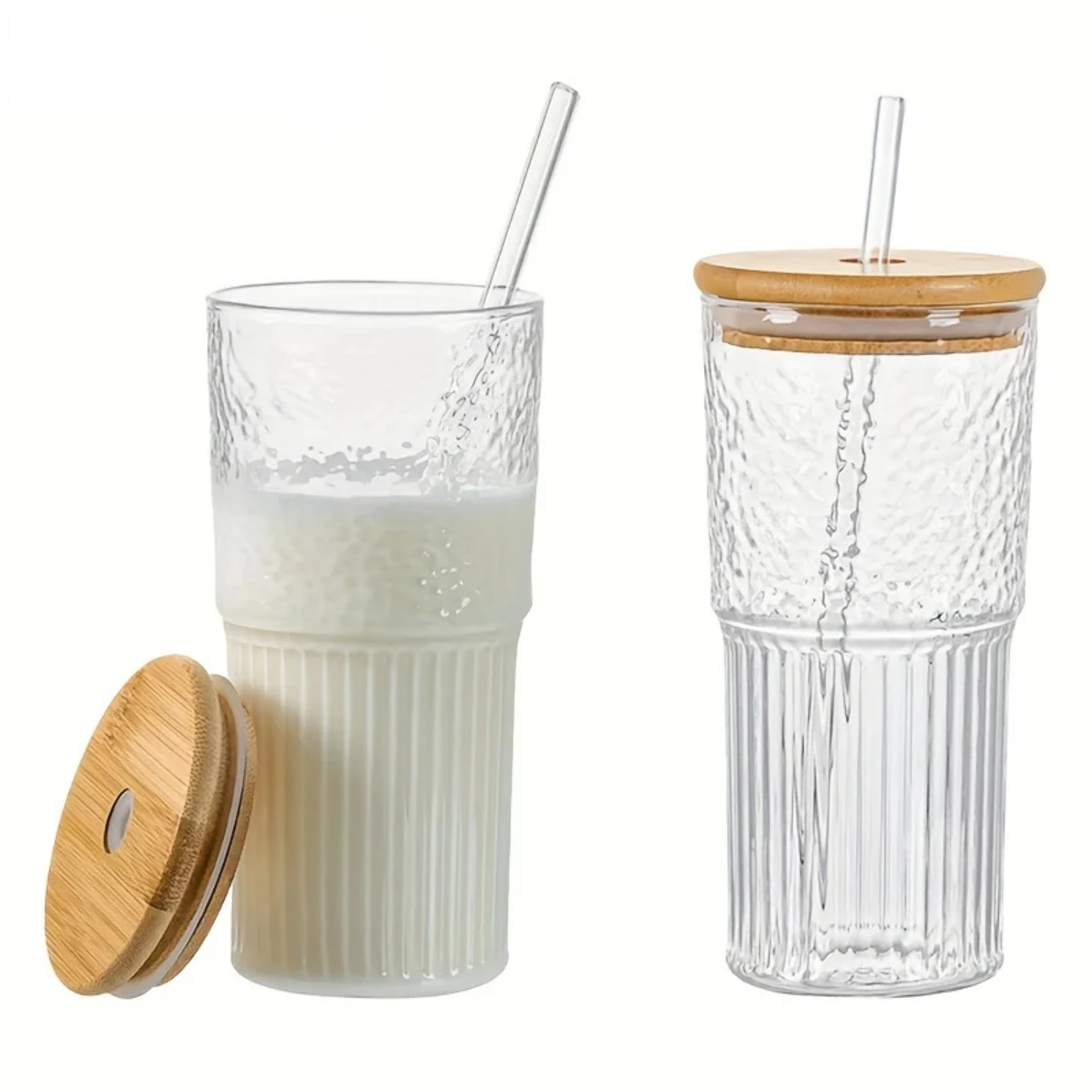 500ml Ribbed Glassware Glass Cup With Lid and Straw Drinking Glasses Cocktail Beer Iced Coffee Mug Juice Tea Cup Water Cups