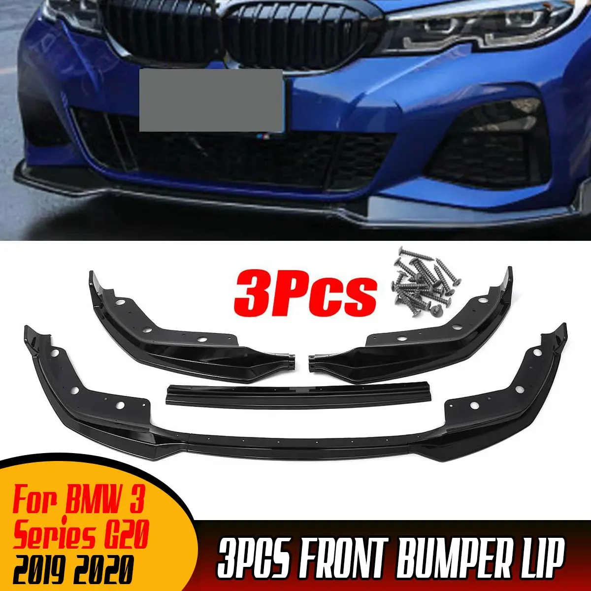 3 Stuks MP Stijl G20 Auto Voorbumper Lip Spoiler Splitter Diffuser Afneembare Body Kit Cover Guard Voor Bmw 3 serie G20 2019 2020