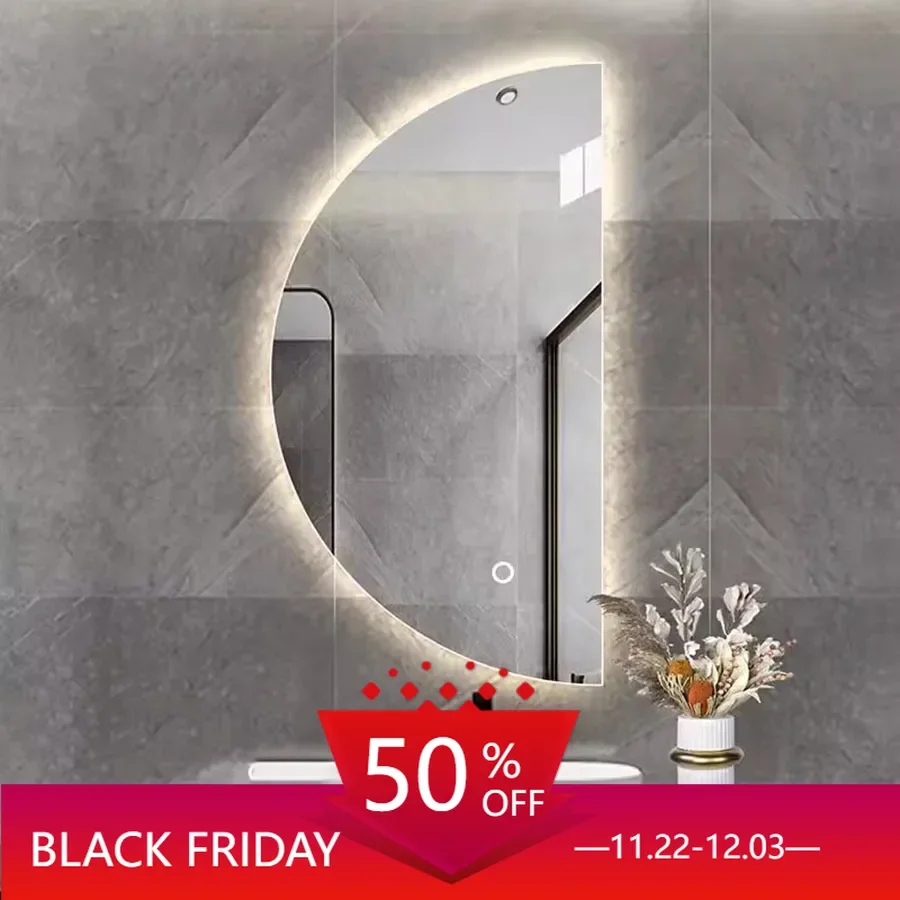 Smart LED Bathroom Mirror, Wall Mounted Half Round Decorative Mirror With Intelligent Miroir Mural Decoration Home GY50DM