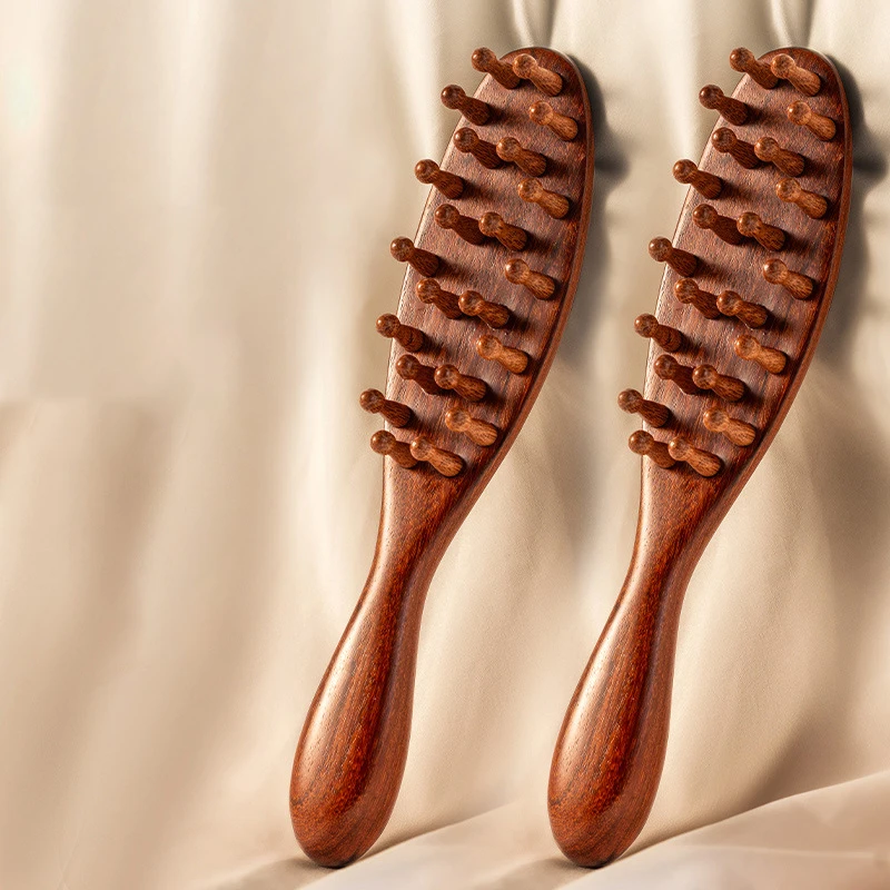 Head Scalp Meridian Comb Natural Sandalwood Long Handle Body Comb Multifunction Insert Teeth Wooden Massage Comb 22 Nails