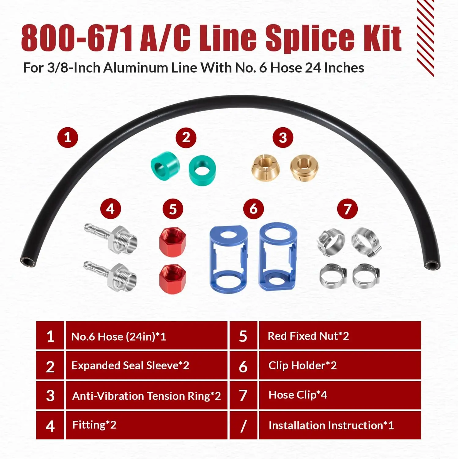 ANX A/C Line Splice Kit für 3/8" Line mit Nr. 6 Schläuche 24 Zoll Klimaanlage Reparatur Spleißverbinder Kit 800-671 – Detail 3