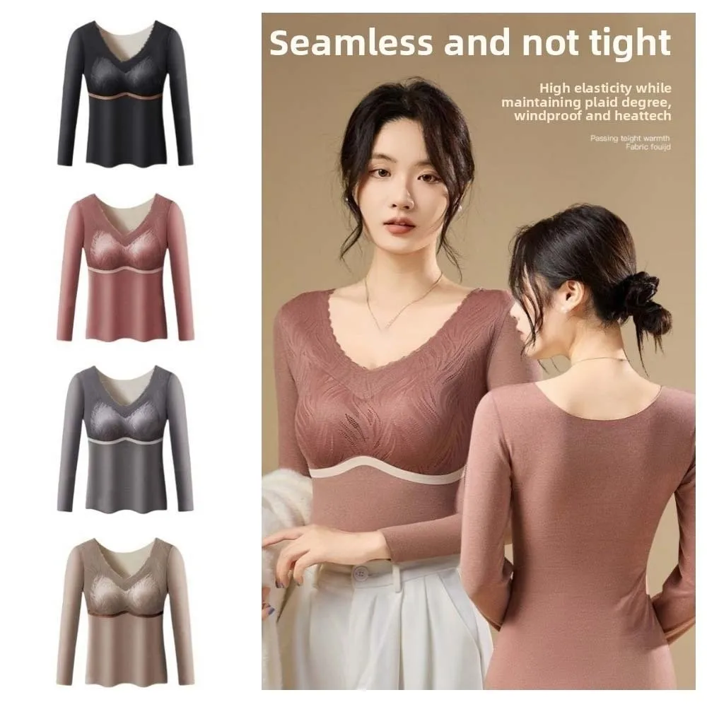 

Large Size Women Thermal Clothes Warm Tops Velvet Fleece Thermal Underwear Lingerie Invisible Warmth Long Tops Autumn/Winter